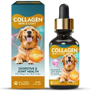 Collagen for Dogs – Skin & Coat + Joint Health Liquid Supplement – with MSM, Biotin & Ginger – All Breeds & Sizes – Vet-Recommended – 60ml (2 fl oz)