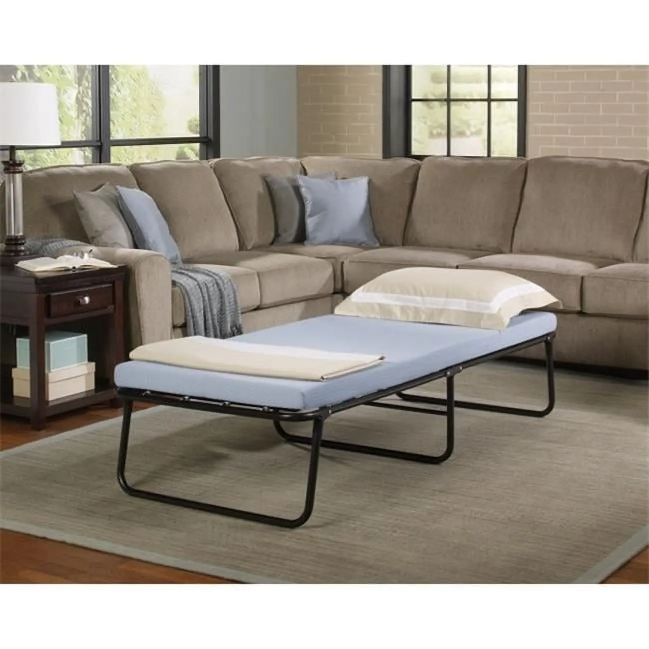 Simmons Beautysleep Single Twin Folding Guest Bed with Steel Frame, Memory Foam Mattress, Blue - 36" h x 31" w x 6.5" d, Assembly Required for Overnight Guests