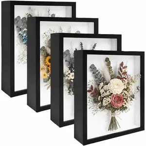 4 Pack Shadow Box Frame Display Cases, 8"x 10" Wood Deep Black Handicrafts Shadowbox Picture Frame for Flowers Jersey Baby Wedding Dress（Black）