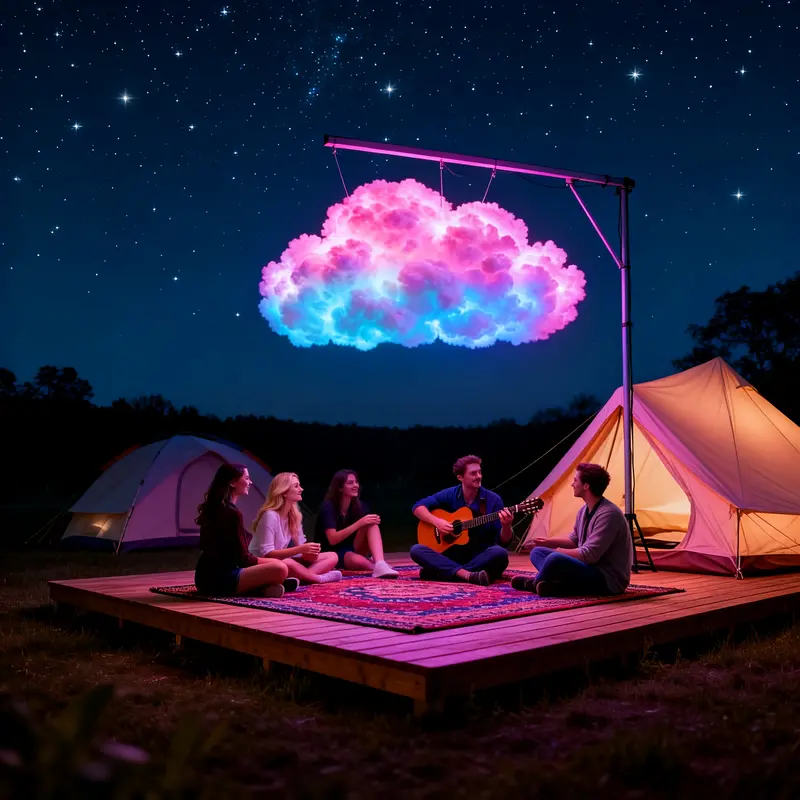 Large LED Cloud Light with Starlight Effect, Outdoor Patio Garden Party Night Event Romantic Ambiance Hanging Fluffy Cloud Decoration, Led Lights Outdoor
