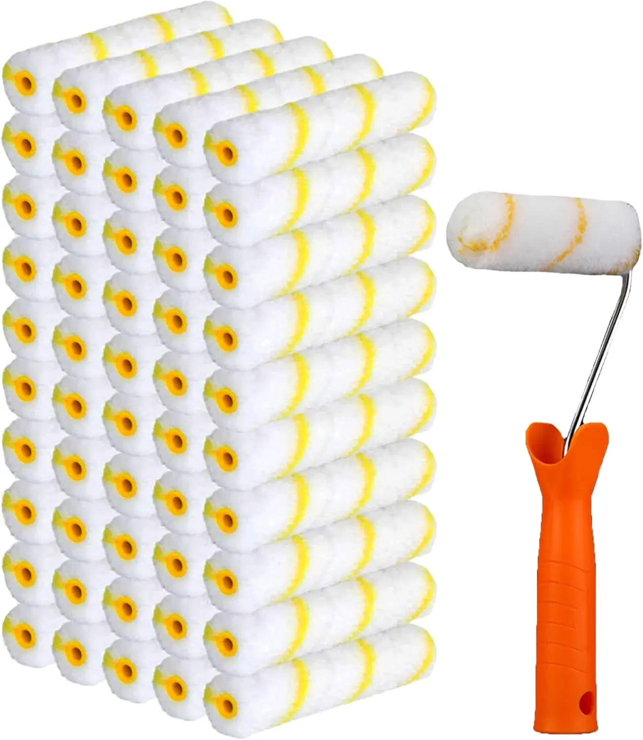 100 count 4 Inch Roller Covers Small Roller Nap with Roller Frame Kit Mini Rollers for House Painting Wall Painting Tools