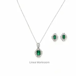 Linea Workroom Elegant Emerald Necklace and Earring Set Exquisite Sparkling Gemstone Jewelry for Perfect Matching Style Unisex