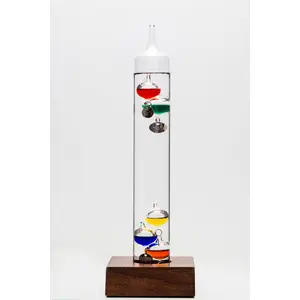 13" Tall Galileo Thermometer With Wooden Base