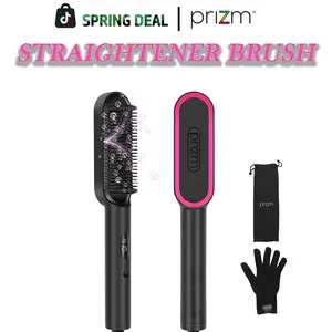 【UPGRADE】Prizm 2-in-1 Hair Straightener Brush,Comb-Heated Straightener Styling Hair Tools,Fast Heating Negative Ions Straightener Comb, Dual Voltage Flat Iron for Deep Wave Heated Brush Salon Comfort Frizz Fine Hair plancha de cabello Women's Day Gift
