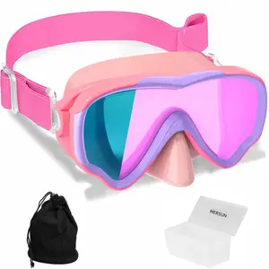 MERSUN Kids Swim Goggles with Fabric Strap for Kids 3-18, Leak Proof Swimming Goggles Nose Cover 180° Clear View
