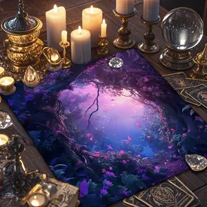 1 Piece Fantasy world creative Tarot tablecloth, Tarot card reading cloth, polyester tablecloth, Tarot card astrology for Tarot enthusiasts, home decoration fabric, Rectangle tablecloth
