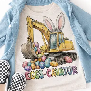 Eggs-Cavator T-Shirt/Sweatshirt, Retro Easter Shirt, Funny Easter Excavator, Happy Easter Day T-Shirt/Sweatshirt