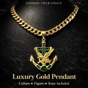 14K Gold Plated Eagle Anchor 2" Pendant Figaro Link/Rope Torch Sailor Maritime Cross Hip Hop Unisex Jewelry For Any Occasion