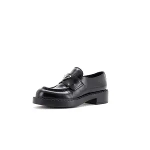 Pre-owned Prada Women's Triangle Logo Loafers Spazzolato Leather by Rebag