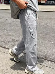 American-style casual men's loose wide-leg pants in navy blue, with a workwear style, breathable and quick-drying straight-leg casual pants