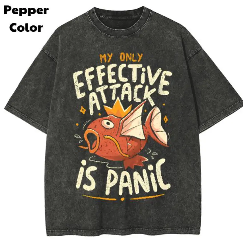 Magikarp Vintage Tees, Effective Attack Is Panic T-Shirt, Graphic Tees, Funny PKM Shirt, Unisex Anime Shirt, Menswear Womenswear Streetwear