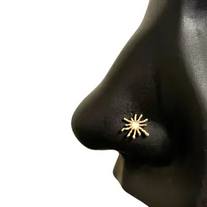 Statement Gold Abstract Sun Nose Stud, Nose Rings for women, L-shape Nose Rings, Nostril Piercing, Hypoallergenic Nose Jewelry, 20 gauge Nose Rings