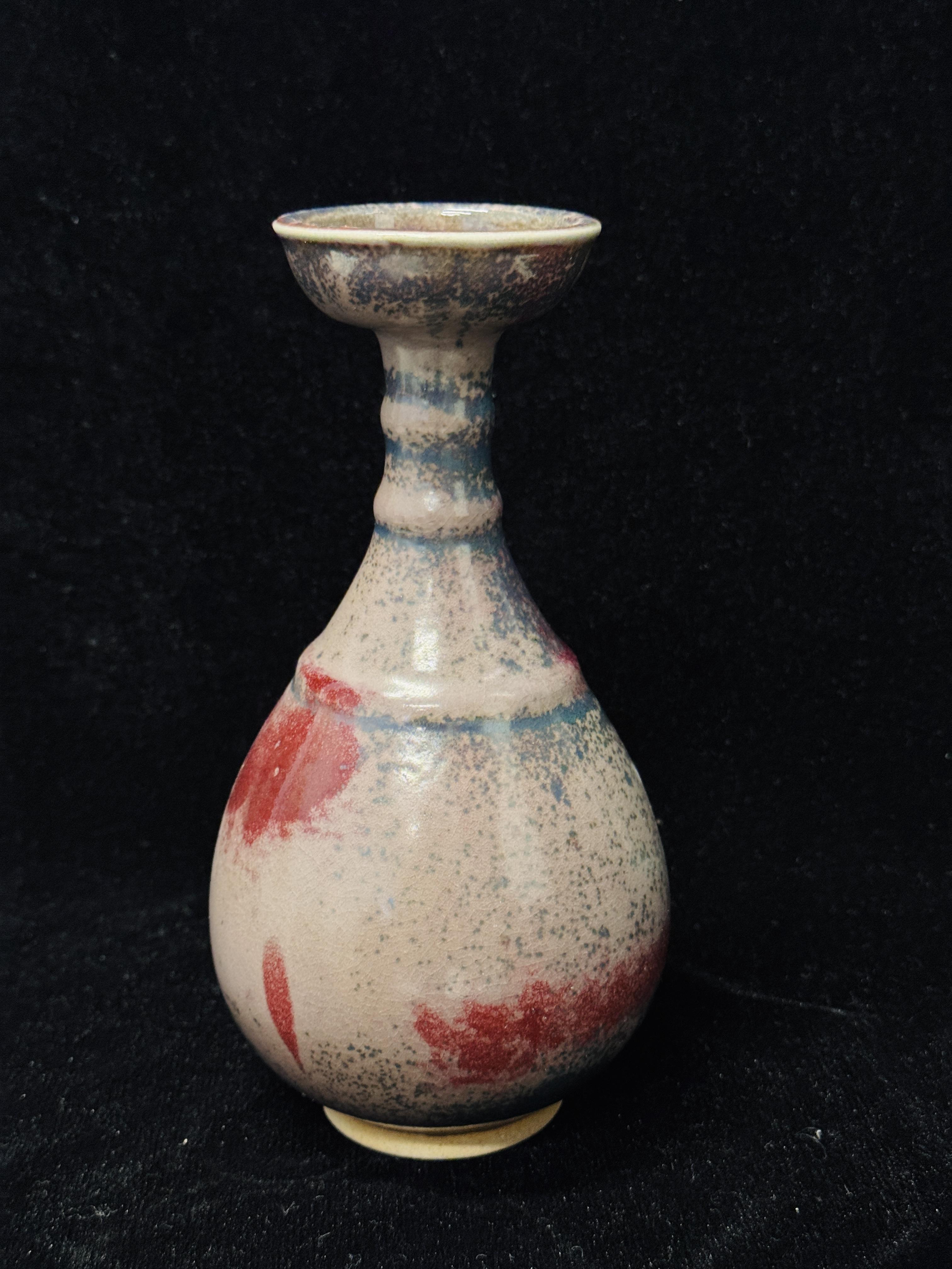 Handmade Chinese Jun Porcelain Vase, Vintage Red-Gray Kiln-Fired Glaze Ceramic Vase, Unique Asian Art Home Decor