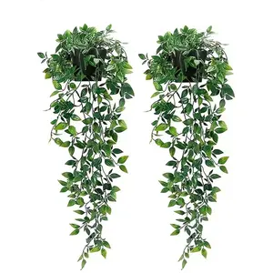 Artificial Hanging Vine Plants in Pots, 2-Pack Faux Plants with Pots, Decorative Plants for Home & Office, Indoor/outdoor Garden Shelves, Fake Plant Vine, Fake Ivy Vine