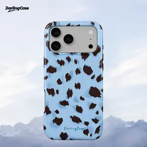 DarlingCase Blue Leopard Print Phone Case for iPhone 17 Pro Max Cute Light Blue Brown Cheetah Spotted Design Shockproof Hard Protective Cover for iPhone 11 12 13 14 15 16 17 Pro Max Best Summer Accessory
