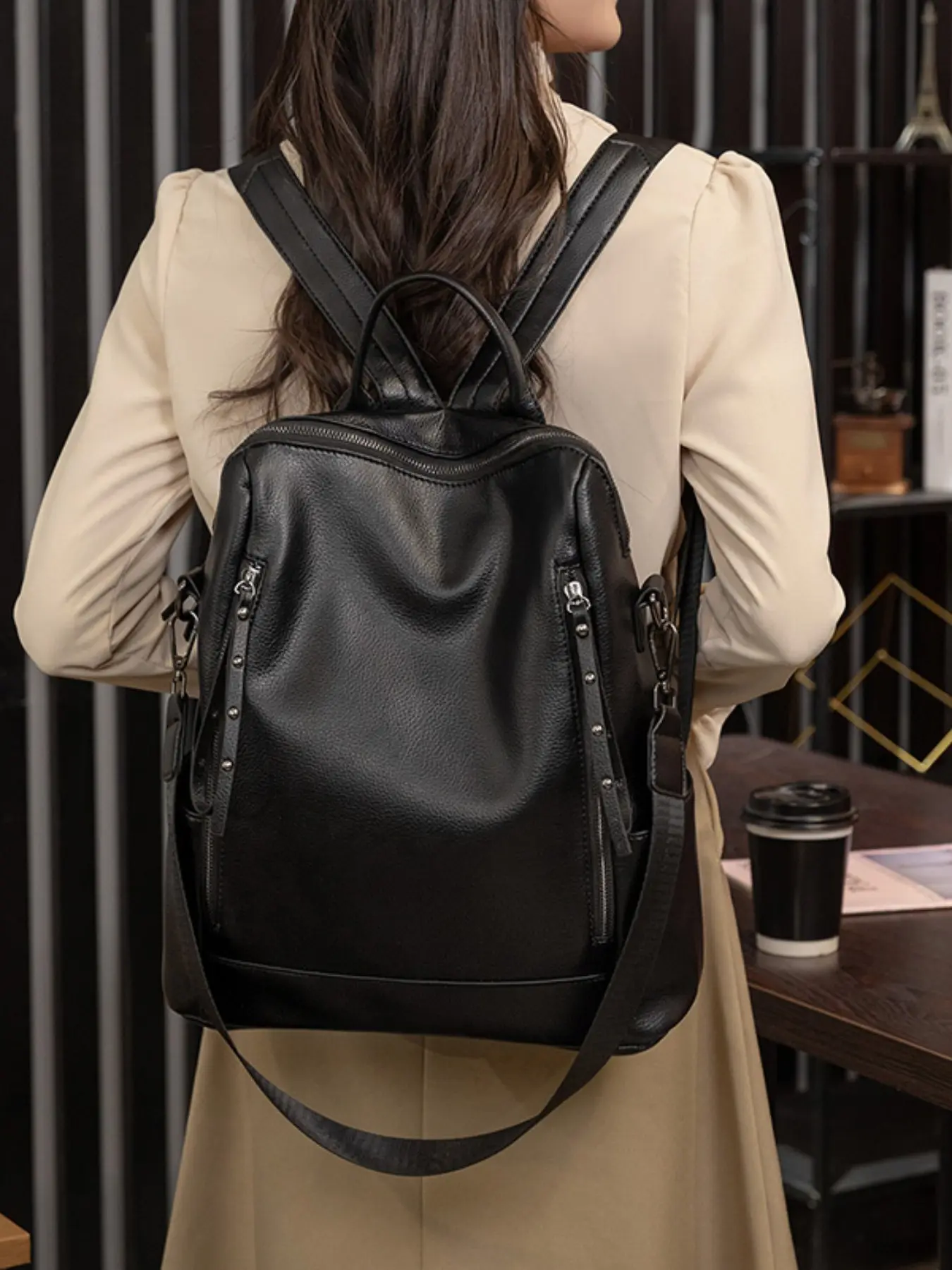 New Women's Fashion Backpack, Large Capacity Casual PU Leather Bag, Soft Leather Student Bookbag, Versatile Travel Bag, Leather Backpacks, Casual Daypack