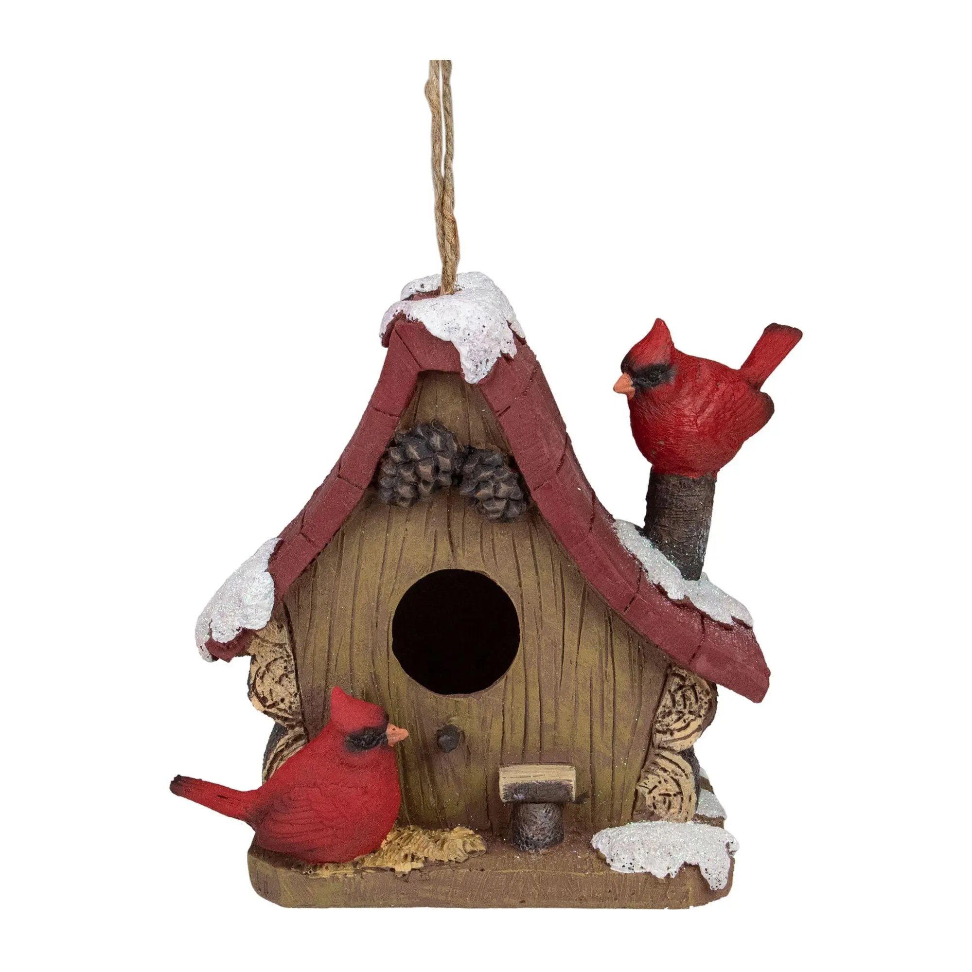 Northlight 7" Brown and Red Christmas Birdhousewith Cardinals