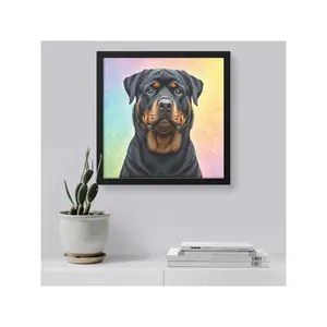Colorful Rottweiler Framed Canvas Art | Perfect Birthday & Christmas Gifts for Dog Lovers | Vibrant Home Decor Piece