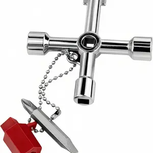 1PCS 4-Way Multifunctional Key for Water Gas Meters and Elevators, 4-In-1 Universal Stainless Steel Cross Key, Versatile Triangle and Square Shape