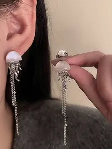 Stylish Jellyfish Tassel Earrings for Women, Unique Design with High-Quality Silver Color Pins, Fashionable and Versatile Ear Accessories