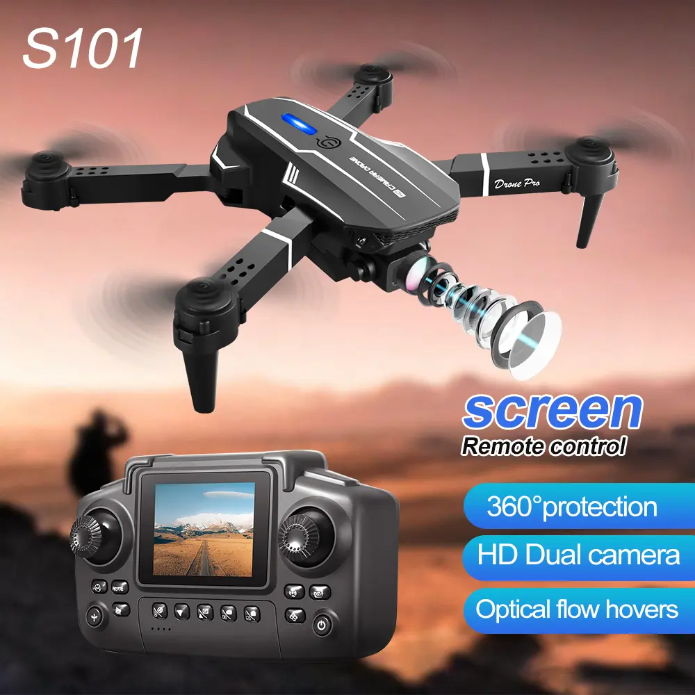 S101 Drone with Screen Remote Control - No Phone Needed! 1080P HD Dual Camera, Brushless Motor & Optical Flow Hover, Foldable Mini Quadcopter for Kids & Adults