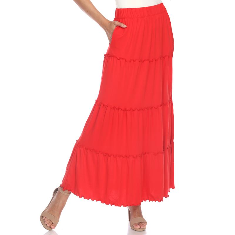 White Mark Women's High Waist Tiered A-Line Maxi Skirt  Lightweight Casual Comfortable Womenswear