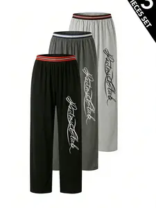 3-Pack Pantrose Club Graphic Lounge Pants | Soft Breathable Lightweight Fabric | Casual Streetwear Sleep Bottoms for Men | Trendy Y2K Street Style Comfy Pajama Pants | Loose Fit Loungewear for Home, Daily & Lazy Days