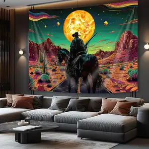 Western Cowboy Tapestry Wall Hanging, Western Cactus Cowboy Rodeo Tapestry, Western Wild West Tapestry for Bedroom, Western Home Decor, Horse Cactus Tapestry, Western Wall Decor, 60X40 Inch