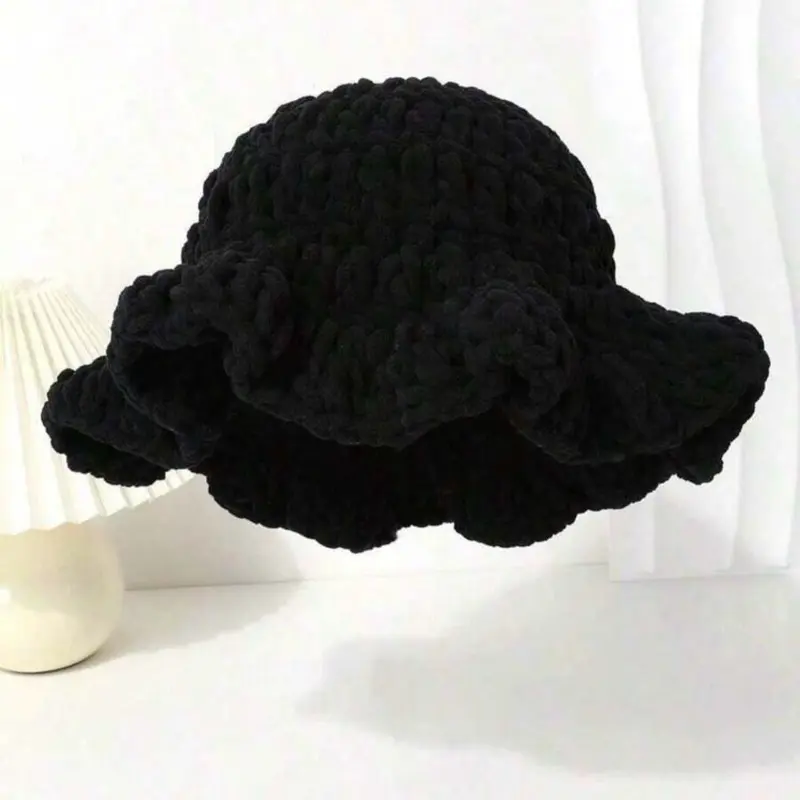 Colorful Crochet Hat with Ruffled Brim for Women's Fashionable Accessory