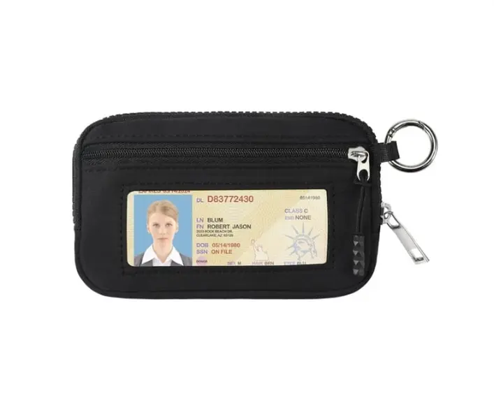 Keychain Wallet, (The Iris Wallet), Zip Card Case with ID Window, Black