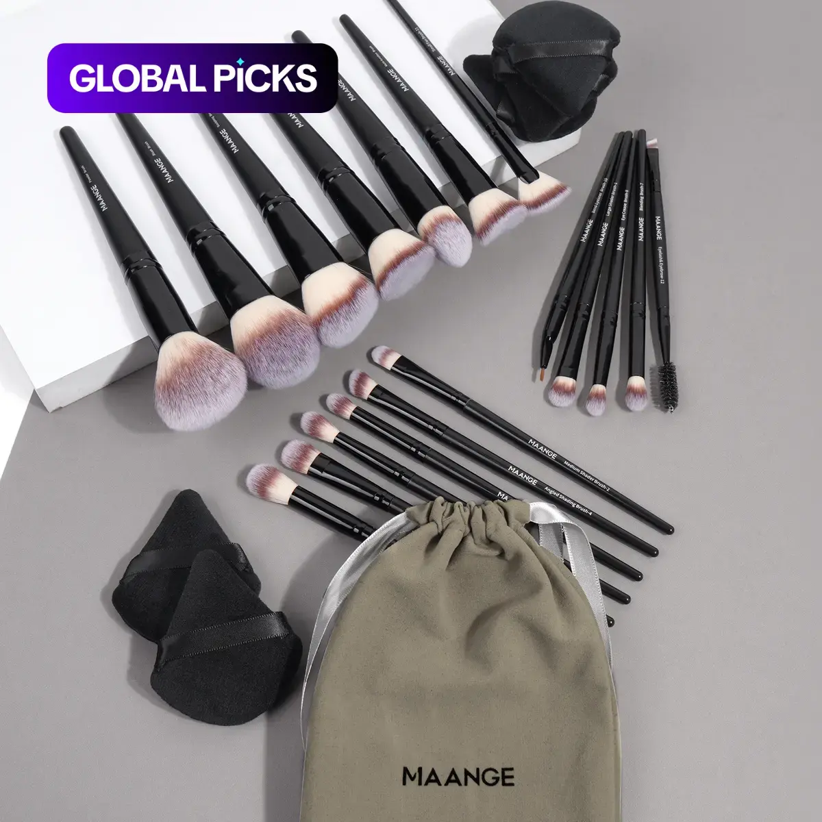 MAANGE Beauty Makeup Tool Set, 18pcs/set Professional Makeup Brushes with Drawstring Pouch & 5 Triangular Powder Puffs, Soft Cosmetic Brushes for Beginners, Beauty Tools Set, Makeup Brush Kit #GLOBAL PICKS