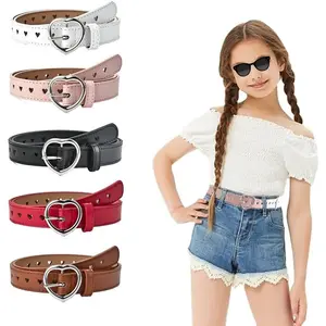 SQ-BLT003 5 Pieces Girls Belt Cute Heart Shape With Metal Buckle Elastic Stretch Adjustable Waist Belt for Girls Jeans Dress