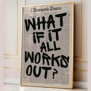 Retro What If It All Works Out Newspaper Print, Typography Poster, Trendy Wall Art, Motivational Poster, What If Poster Print