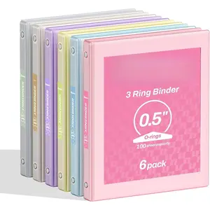 1/2 Inch Binders 3 Ring 6 Pack, 3 Ring Binders Clear View PVC-Free Bulk (Fit 8.5x11 Inches) for School or Office Supplies, Pastel Binder