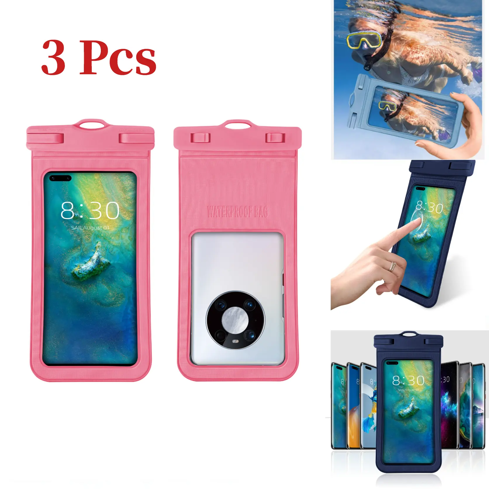 Waterproof phone pouch, touch-screen compatible, compatible with multiple models, suitable for outdoor swimming, photography, rafting, and diving