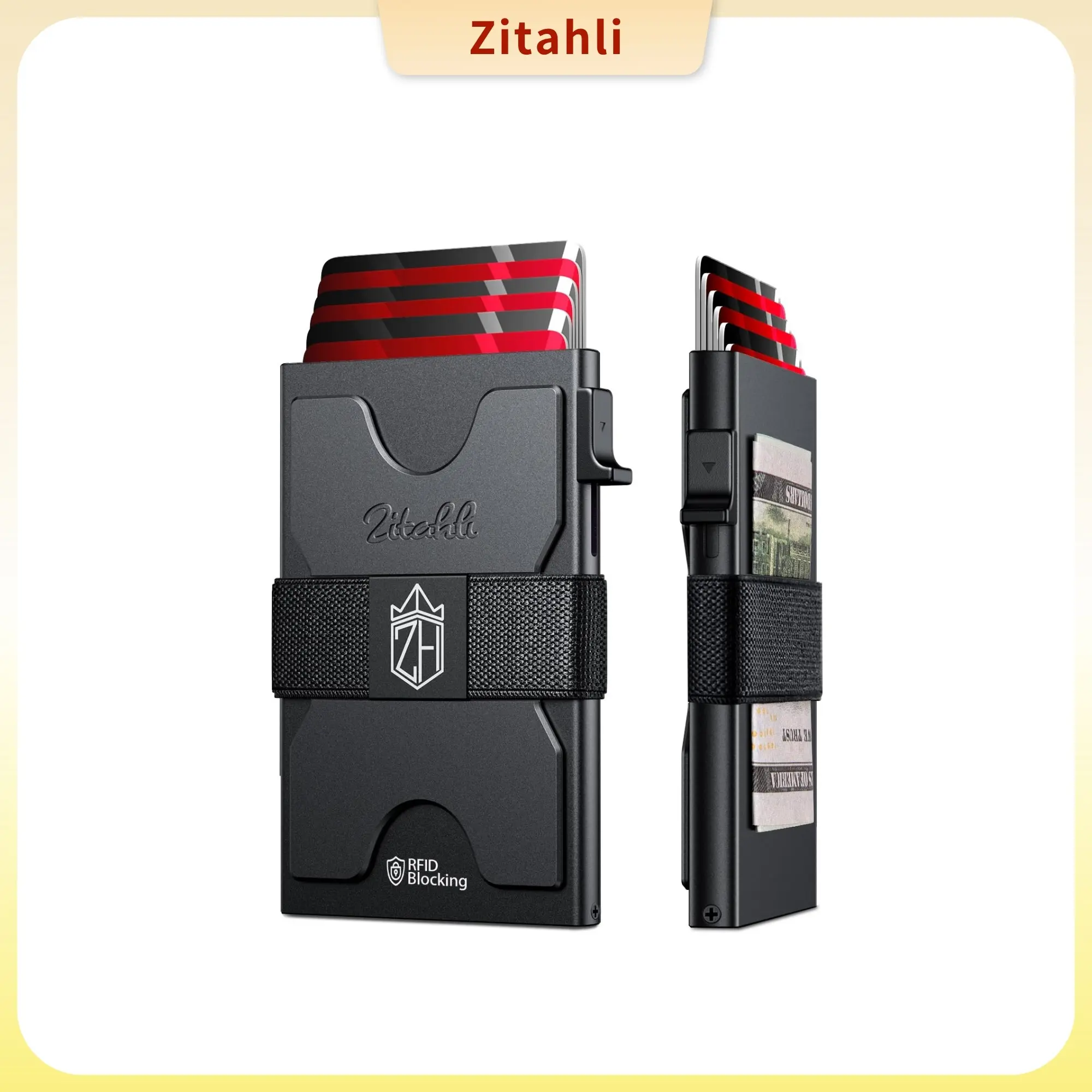 Zitahli Card Holder Wallets for Men - Slim Wallet Holds 6+6 Cards, Metal Card Holder, Minimalist RFID Blocking Wallets with Pop-Up Function, Ultra-Thin, Men's Accessories, Gifts for Him