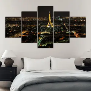 City Landscape Pattern Canvas Unframed Painting, 5 Counts/set Modern Wall Art Poster, Wall Art Decor for Home Living Room Bedroom Office, Ornaments