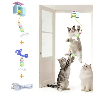 Electric Interactive Cat Feather Toys with 2 Replacement Heads, Cat Teaser Retractable Hanging Indoor Kitten Play Chase Exercise, Mental Physical Stimulation, Rechargeable Durable Safe Kitten & Adult Cat playful motorized cat toy automated