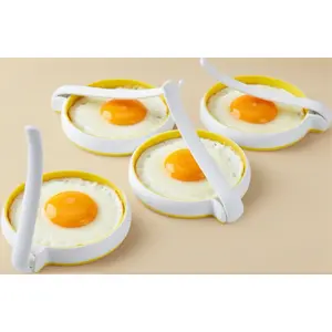 Silicone Egg Rings Set of 4 – Non-Stick Round Egg Cooker Molds with Folding Handle for Breakfast Sandwiches, Egg McMuffins, Pancakes & Frying – Reusable Grill Accessories