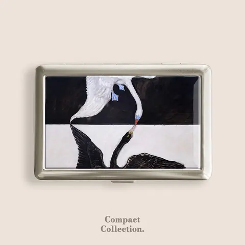 Patterned Hilma Af Klint Swan Art Stainless Steel Cigarette Case - 4"l x 2.67"w x 0.67"h Compact 100s Holder, Epoxy Resin Vintage Metal Blunt Wallet, Button-Open Home Organizer Storage Box, Great Gift for Men, Women, Friends, Home Supplies Accessory