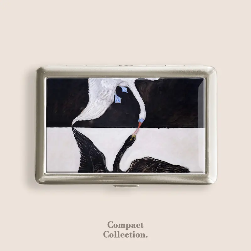 Patterned Hilma Af Klint Swan Art Stainless Steel Cigarette Case - 4"l x 2.67"w x 0.67"h Compact 100s Holder, Epoxy Resin Vintage Metal Blunt Wallet, Button-Open Home Organizer Storage Box, Great Gift for Men, Women, Friends, Home Supplies Accessory