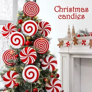 12 large red and white mint lollipop Christmas tree decorations, lovely candy decorations, Christmas tree top decorations, home office holiday party vase decorations, Christmas tree pendants, holiday ornaments.