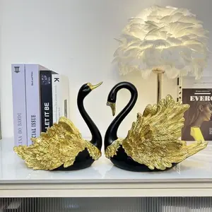 Elegant Swan Sculpture Set, Romantic Couple Swans, Luxurious Desktop Ornament for Living Room or Office, Anniversary Gift