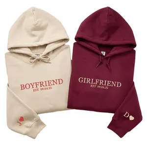Custom Boyfriend Girlfriend Embroidered Hoodies – Matching Couple Hoodie With Established Date Gift, Valentine Day Gift