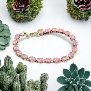 Pink Opal Bracelet - Tennis Bracelet, Silver October Birthstone - Pink Opals - Christmas Gift - Gift for Her