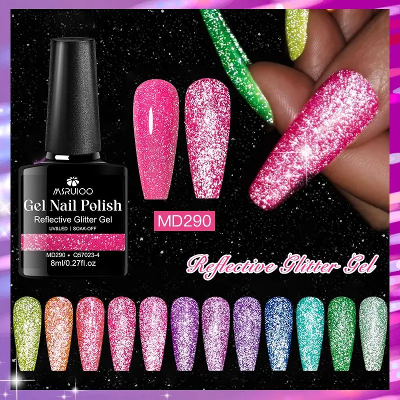 MSRUIOO 8ML Fluorescent Reflective Gel Polish, Gel Nail Art, Liquid Polish, 12 Colors Dark Flashy Effect, Long-lasting and Durable, Ideal for Home Salon Manicures, Perfect Fingernail Polish Gift for Women