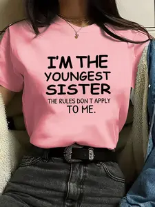 Women's Letter Print Round Neck Graphic Tee, Vintage Trendy Casual Short Sleeve T-shirt for Daily Wear, Ladies Summer Outfit
