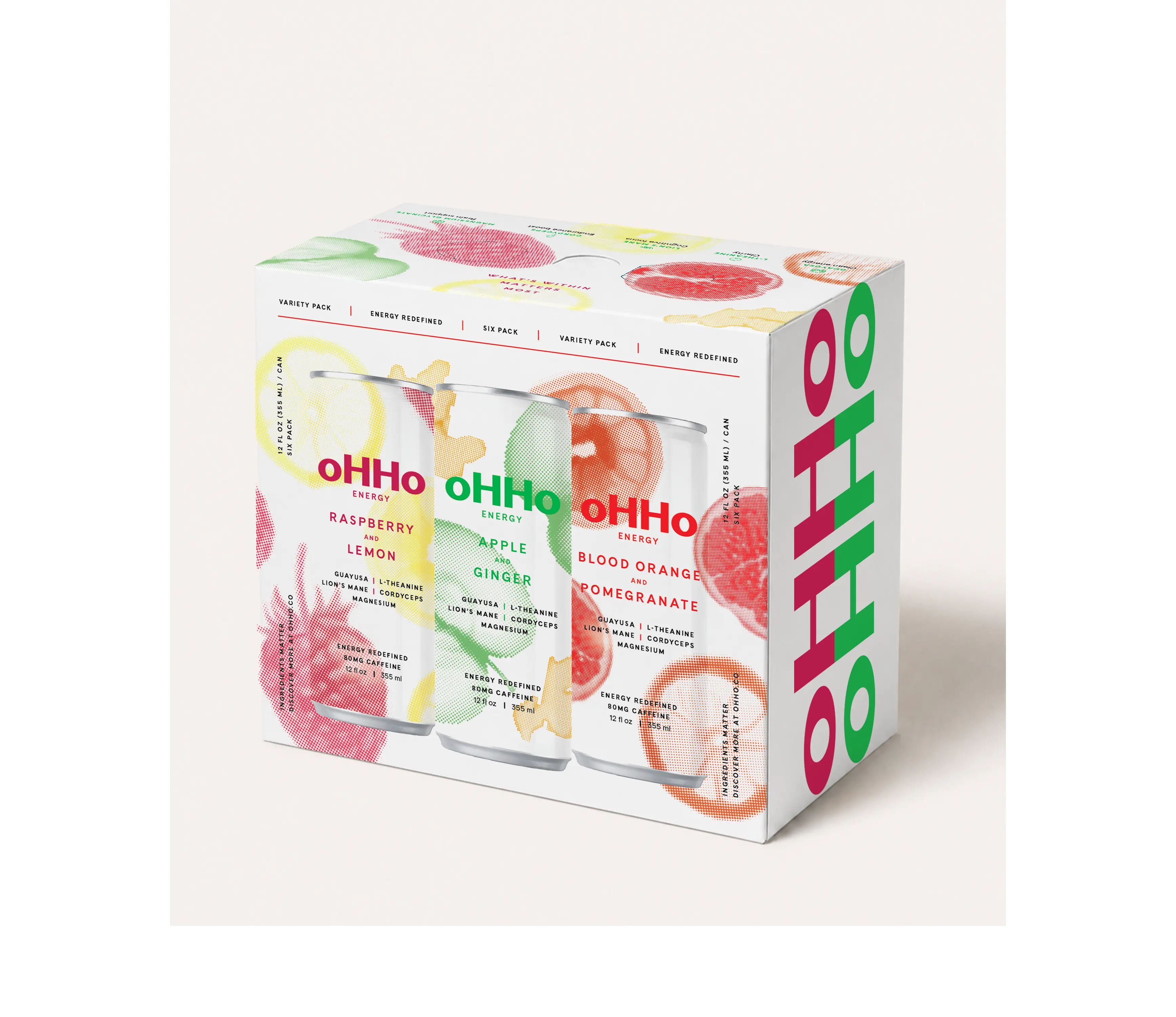 oHHo ENERGY Variety Pack Bundle, 2 x 6 Cans (12 Total) - 3 Flavors, 80mg Caffeine, 12 fl oz