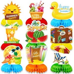 9PCS Pool Party Decorations Summer Beach Party Honeycomb Centerpieces Decorations for Hawaiian Luau Party Decorations, Beach Pool Birthday Party Decorations Watermelon Sun Coconut Tree Honeycomb for Baby Shower Birthday Party Supplies, Party Event Props