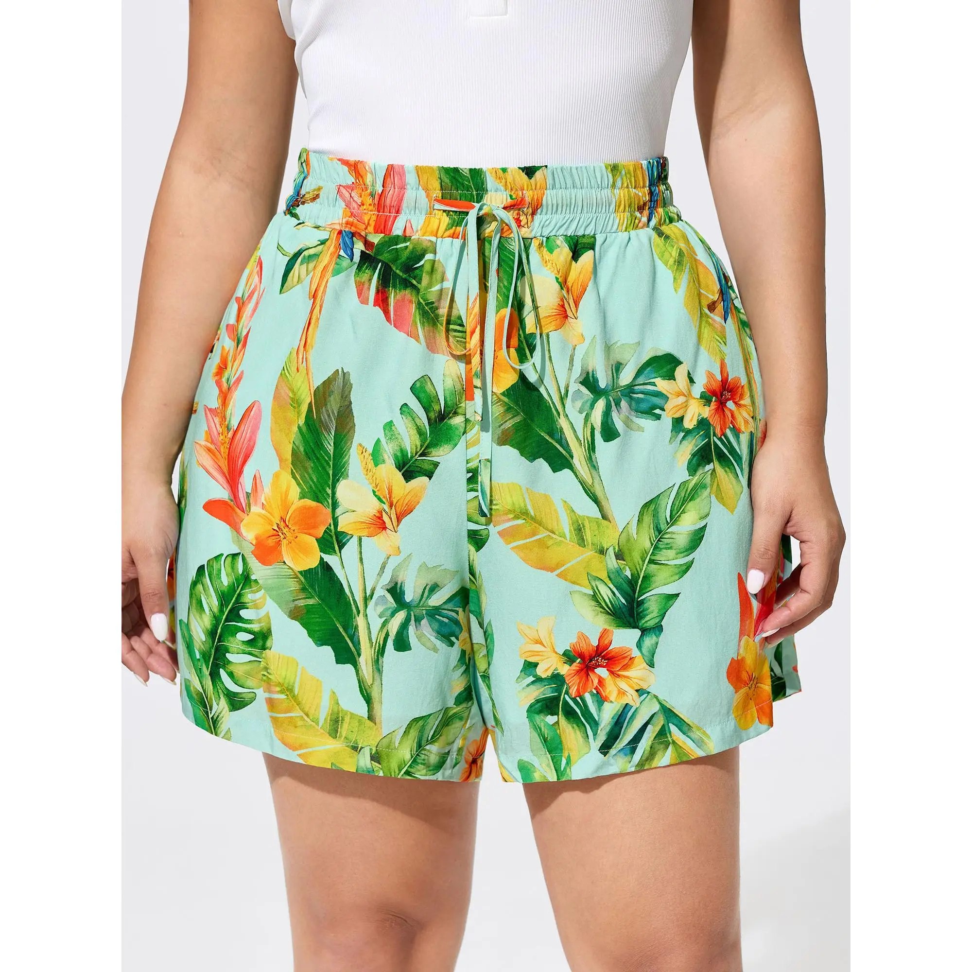BloomChic Women's Plus Size Smooth Rayon Garment Casual Relaxed Shorts - Smocked Elastic Waistband, Side Pockets, Short Length, Casual, Rayon Shell, Cold Machine Wash, Sizes 14-16/1X